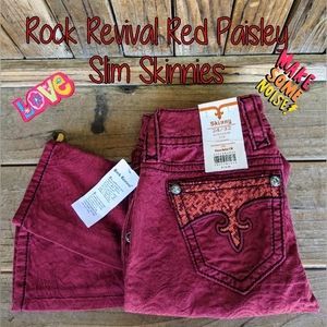 Rock Revival Red Paisley Slim Skinnies, Sz 24